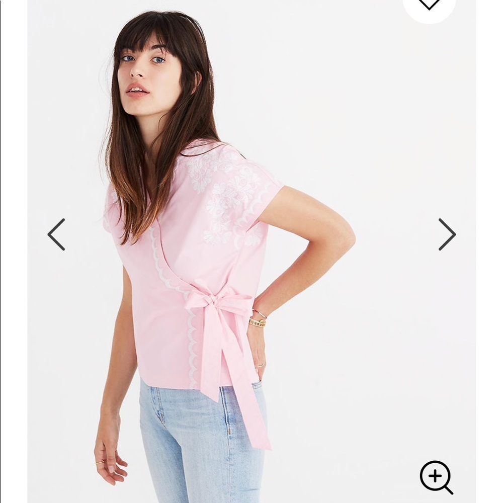 • Madewell • Embroidered Side Tie Wrap Top Pink XS